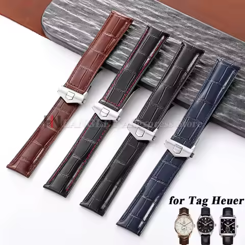 20mm 22mm 24mm Cowhide Leather Watch Strap for Tag Heuer Carrera Folding Buckle Crocodile Pattern Wa
