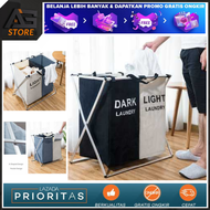 (BERKUALITAS) Keranjang Penyimpanan Pakaian Kotor Three Grid Laundry Multifungsi / tas box keranjang