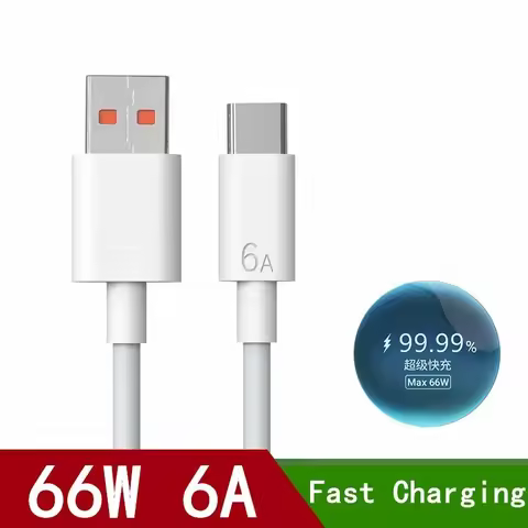 66W 6A USB To Type C Fast Charging Cable Super Fast Charge Data Sync Cord For Xiaomi Samsung Huawei 