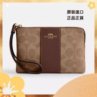 Coach 經典印花真皮手拿包 - Gold/Tan/Brown [平行進口]