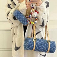 LV Papillon牛仔丹寧子母 芯片款 牛仔拼金扣28*12 99新配件子包塵袋