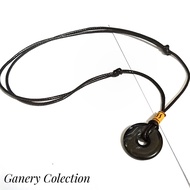 HITAM Black Jade Donut Pendulum Rope Necklace