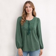 TOPGIRL Premium Glamorous Blouse Vintage Blouse Plus Size Ladies Blouse Plus Size Long Sleeve Lace B