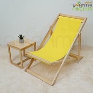 Baanmainicha เก้าอี้ชายหาด เก้าอี้ผ้าใบ เตียงชายหาดพับได้ ไม้ยางพารา Size : 58x100x89 cm. ซื้อ 2 แถมโต๊ะกลาง