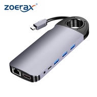 Zoerax ฮับ10-In-1 Type-C-USB-C เป็น4K HDMI 1080P VGA 3x USB 3.0 RJ45 SD/TFระบบเสียง & PD ขนาด3.5มม.