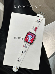 สายนาฬิกา Apple Watch Ultra รุ่น 10 ของ Domicat สายยางสีขาวลาย Snoopy น่ารักสำหรับผู้หญิง สายนาฬิกาแ
