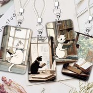 2D A Set of Reading Cat Series Doctor Nurse Card Holders, Bus Card Holders, and School ID Card Holde