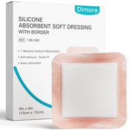 Dimora 20 Count Silicone Super Absorbent Wound Dressing 6" x 6" - Large Adhesive Bandage for Heavy E