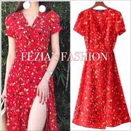 Elegant Floral Wrap around Red Orange Summer Bohemian Hawaiian Outfit