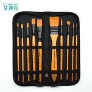Isaac 10 Pcs Nylon Wool Oil Brush Set Canvas Bag Watercolor Water Chalk Acrylic Brush [Y]