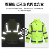 Set baju hujan dan seluar hujan reflektif dua bahagian warna kuning pendarfluor untuk lelaki dewasa 