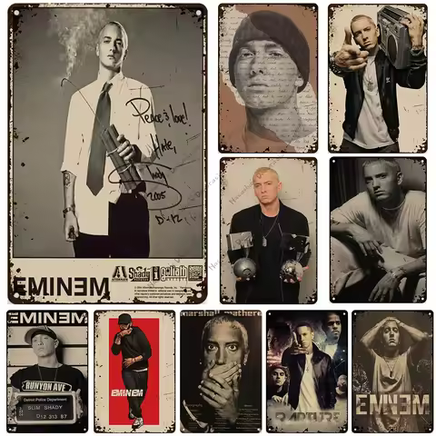 Eminem Poster 8 Mile Decorative Sign Retro Rap Music Poster Home Bar Club Wall Metal Tin Sign Metal 