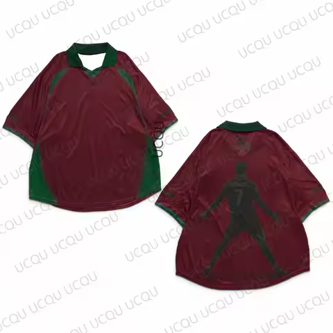 Ronaldo 7 SIU Retro Polo Football Jersey Red Green V Neck Soccer Shirt Oversized Fan Top Adult/kids 