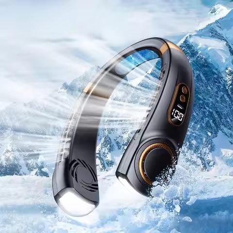 2025 Hanging Neck Fan Portable Bladeless Neck Fan Air Cooler Digital Display Rechargeable Air Condit