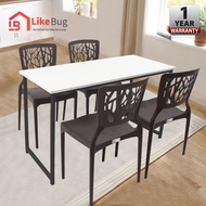 LIKEBUG: [120x60] Contemporary Dining Table Black Steel with 4 Brown 3V HIVE Dining Chair