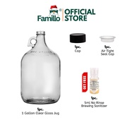 Famillo 1-Gallon Glass Carboy Fermentation Container for Home Brewing Wine & Beer w/ Free Sanitizer