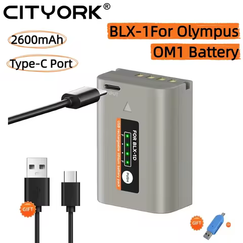 BLX 1 BLX-1 Battery for Olympus OM1 OM System OM-1 2600mAh BLX1 Battery + USB Type-C Port Mirrorless