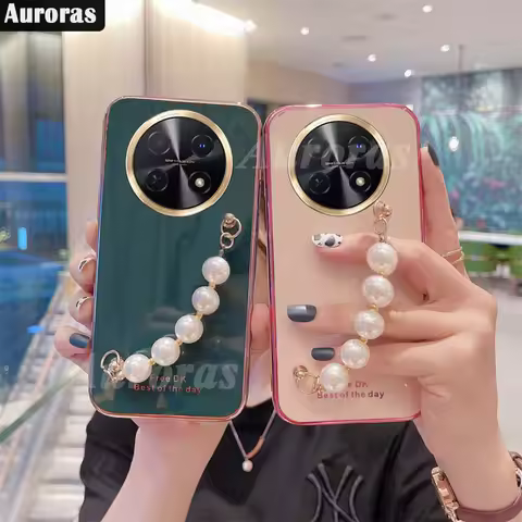 Auroras For Huawei Nova Y91 Case With Pearl Bracelets Electroplate Frame Soft Shell For Huawei Nova 