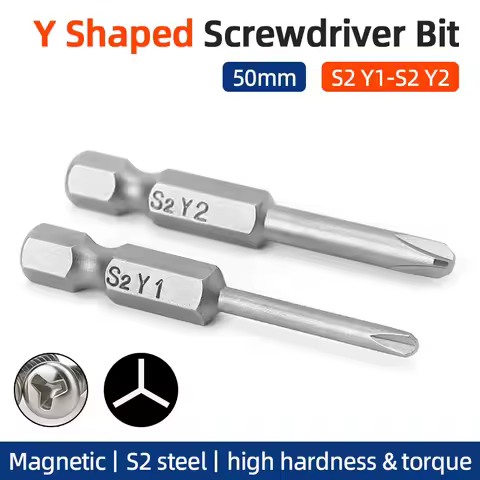 Y Shaped Screwdriver Bits Set Magnetic 1/4” Hex Shank Y Tip Head Y1 Y2 50mm S2 Steel Screw Driver Bi