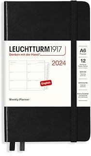 LEUCHTTURM1917 367638 Weekly Diary Pocket (A6) 2024, 12 Months, Black, English