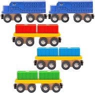 Orbrium 11 Pcs Intermodal Freight Trains Set For Wooden Wood Railway Includes 2 Diesel Engines, 3 Co