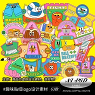 63 Fun Y2K Retro Sports Food Shopping Promotion logo logo Stickers AI Vector Design Materials