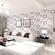 WALLPAPER PACKAGE 4 ROLL BLACK ROUND MOTIF 3D PREMIUM PVC WALLSTICKER AESTHETIC BEDROOM