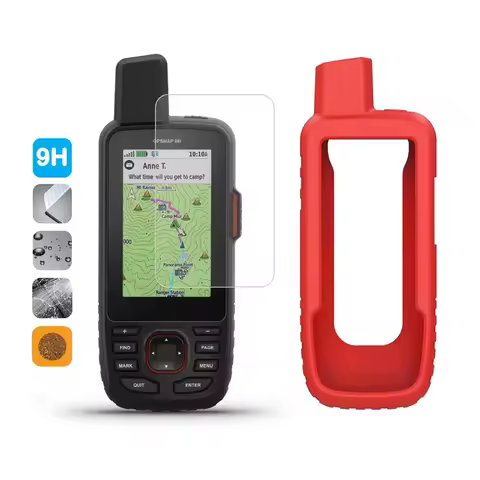 Silicone Protective Case + 9H Tempered Glass Screen Protector Shield Film for Garmin GPSMAP 66i 67i 