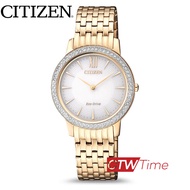 CITIZEN  ECO-DRIVE นาฬิกาข้อมือผู้หญิง สายสแตนเลส รุ่น EX1483-84A (สีทอง/ หน้าปัดเงิน)