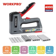 WORKPRO 6-in-1 Hand Stapler Heavy Duty Staple Gun Manual Nail Gun free 4000PC Staples Wth Two Power Options for DIY Home Decor