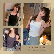 Yummy shop Women's 2-strap round neck tank top, Basic crop top with padded chest, freesize KM07