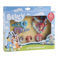 Luv Her Bluey Girls BFF 6 Piece Toy Jewelry Box Set with 2 Rings, 2 Bead Bracelets and Snap Hair Cli