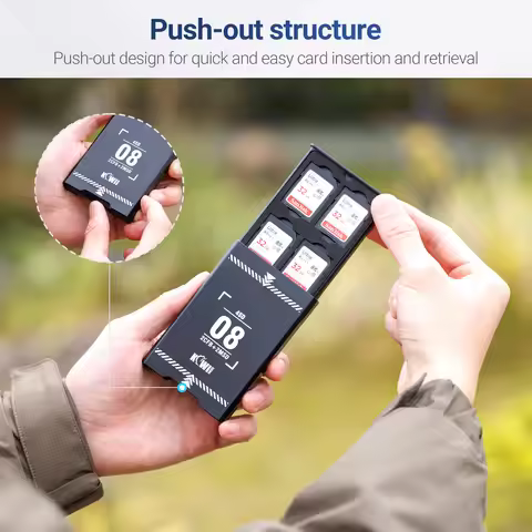 8 Slots Memory Card Case Pop-up Design SD MicroSD Card Holder with Lanyard for 4 SD Card+2 Micro SD