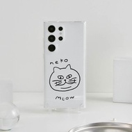 塗鴉大臉喵喵晶石透明防摔SAMSUNG繩掛手機殼