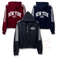 เสื้อครอป New York รุ่นใหม่ แต่งแถบ เสื้อแขนยาว เสื้อวอม เสื้อฮู้ด เสื้อกันหนาวมีฮู้ด hoodie เสื้อนิ