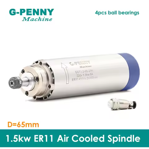 G-PENNY 1.5KW ER11 Air Cooled Spindle Motor D65mm 4 pcs ball bearings Spindle for CNC Machine Round 