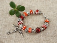 紅色 Lampwork Murano 玻璃手鍊銀鑰匙歐洲魅力串珠手鍊首飾