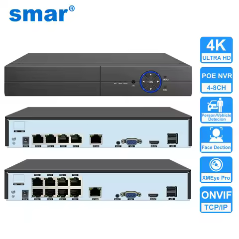 Smar 4CH/8CH POE Network Video Recorder H.265 POE NVR 4K Input Output Surveillance NVR Support Face 