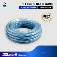 Selang Air 10-15 Meter Serat Transparan 1/2, 5/8, 3/4, 1 Inch, Taman, Kebun, Cuci Motor Mobil, COD