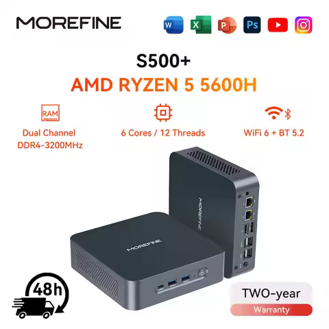 MOREFINE S500+ Ryzen 5 5600H 7430U CPU Mini PC Windows 11 Dual R45 LAN NVMe SSD Gaming Desktop with 