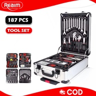 REAIM 187PCS Tools Set For Motorcycle Socket Wrench Set Heavy Duty with Metal Box