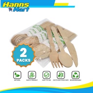 HANNS Wooden Spoon, Fork and Knife 2 PACKS  | 12 PCS PER PACK | CUTLERY SET |Disposable Cutlery | Kitchen and Dining