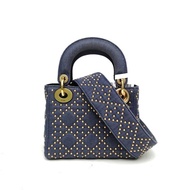 DIOR LadyDior戴妃包三格牛仔藍牛仔布金扣2017