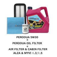 Perodua 5W-30 Semi Synthetic Engine Oil 5W30 4L + Perodua Oil Filter + Air Filter Cabin Filter Viva 