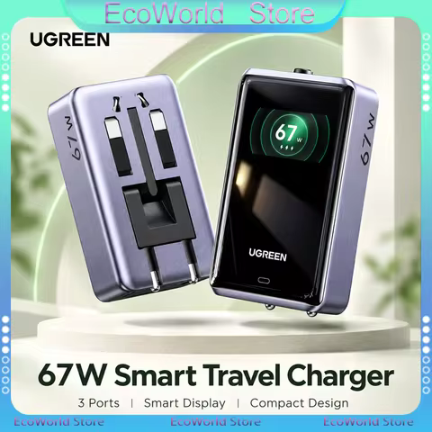 UGREEN 67W GaN Fast Charger Display 2C 1A Universal Travel Adapter EU UK US Korea Germany Internatio