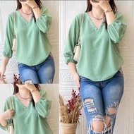 SUPER QUALITY WOMEN'S TOP V-NECK BLOUSE/ MODERN WOMEN'S BLOUSE WHITE WOMEN'S TOP/ TOP