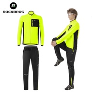 ROCKBROS Cycling Suit Winter Windproof Fleece Warm Bicycle Elastic Breathable Pants And Jacket Reflective MTB Road Bike Men