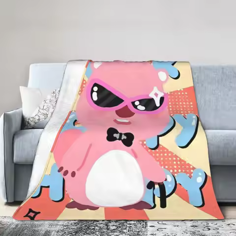 Loopy Pororo Blanket Cover Coral Fleece Plush Cute Pink Beaver Lightweight Thin Throw Blankets for O