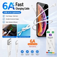 6A Fast Charging Lightning Cable K6 1m for Apple iPhone Kabel Pengecas