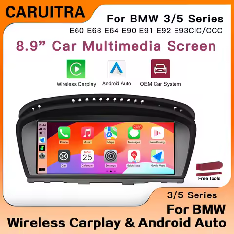 CARUITRA Wireless Carplay Android Auto 8.9-calowa nawigacja samochodowa dla BMW 3 5 Series E60/E63/E